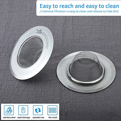 Mesh Sink Strainer Set of 2, MSY BIGSUNNY Stainless Steel Kitchen Sink Strainer Kitchen Drain Strainer with Large Wide Rim 4.5 inch Diameter for Kitchen Sinks - size: 4.5"+4.5"