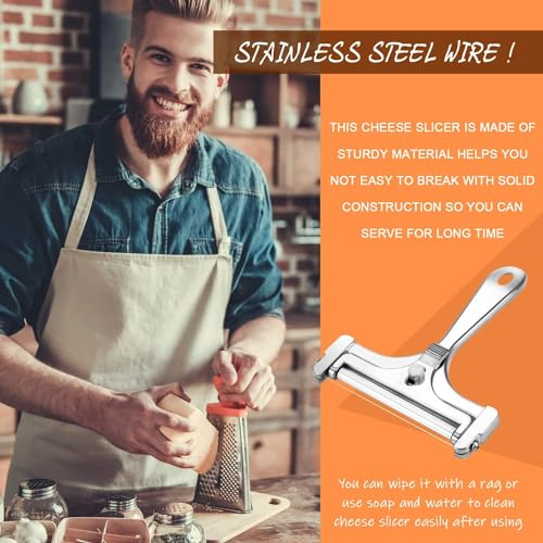 Linwnil 4Pieces Stainless Steel Wire Cheese Slicer Adjustable Thickness Cheese Cutter, Cheese Slicer Spatula Plane for Soft, Semi Soft, Semi-Hard Cheeses Kitchen Cooking Tool - size: 1"