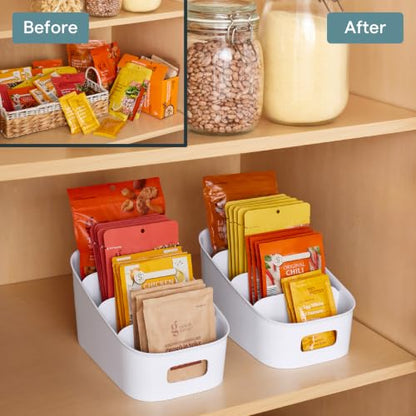 YouCopia ShelfBin Packet Organizer, 4-Tier Stairstep Raised Divided Bin, BPA-Free Storage Caddy for Kitchen Pantry and Cabinet Organization, Tea Bags, Medicine, and More - size: Tiered Packet Organizer