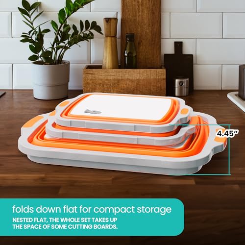 Modern Innovations Collapsible BBQ Prep Tubs, 3 Pack, Orange, Locking Lids | BBQ Marinating Tubs, Cutting Board Lids, Drain Spouts, Small Medium Large, Collapsible, Camping, Tailgating - color: Orange