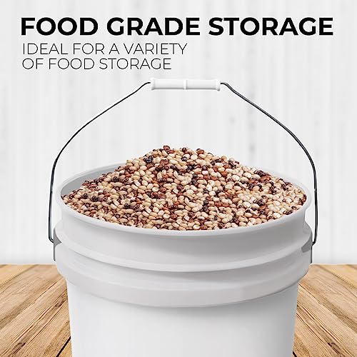6.5-Gallon White Bucket Pail Container with Lid | Food Grade | Heavy-Duty Approx 90 MIL Extra Durable | Metal Handles with Plastic Grip | Multi-Use | Easy Stack and Store | BPA Free - 2 Pack - color: White - 6.5 Gallons, size: 2 Packs