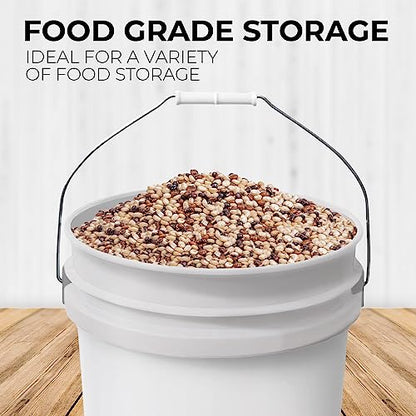 6.5-Gallon White Bucket Pail Container with Lid | Food Grade | Heavy-Duty Approx 90 MIL Extra Durable | Metal Handles with Plastic Grip | Multi-Use | Easy Stack and Store | BPA Free - 3 Pack - color: White - 6.5 Gallons, size: 3 Packs