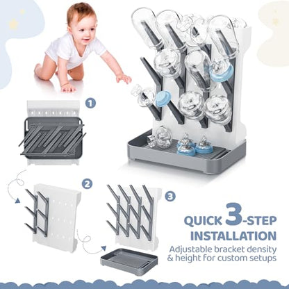 Dayacoco Baby Bottle Drying Rack, Space Saving Vertical Bottles Dryer Holder, Standing Bottle Drying Rack for Countertop Kitchen Organize Bottles, Brushes, Baby Accessories (Gray) - color: Gray