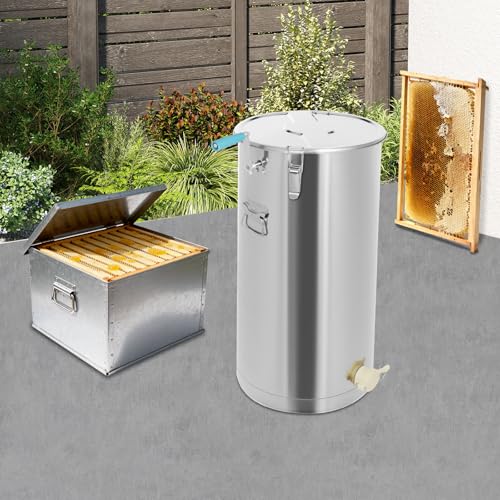 2 Frame Honey Extractor Stainless Steel Manual Honey Press Extractor with Bucket, Honey Bee Supplies and Equipment for 24 x 50cm Nest Spleen Silver