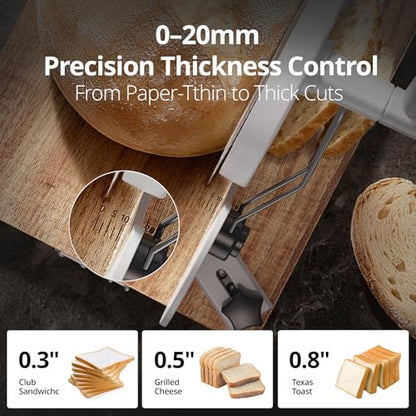Foldable Manual Bread Slicer with Dual German RSG Blades, Homemade & Sourdough Bread, Adjustable Thickness & Scale, Hand Crank Cutter, Durable Aluminum Alloy Body & Acacia Wood Base