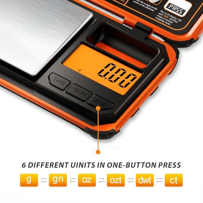 Precision Pocket Scale, 200gx0.01g Jewelry gram Scale, Digital Food Scale with LCD Display, one-Click Conversion 6 Units, mini Scale for Kitchen/Powder/Coffee/Coins(Battery Included) - color: Orange