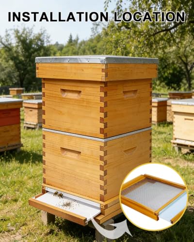 vensovo Beehive Screened Bottom Board for 10 Frame Langstroth Hives — Beeswax-Coated Base with Solid Wood Frame, Ventilation & Moisture Control (22 x 16 x 2.6 Inch)