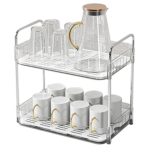 Fdit Cup Drying Rack Cup Station Organizer with Transparent Design and Drain Tray for Kitchen Countertop Bottle Mug Storage (Double Layer White) - color: Double Layer White