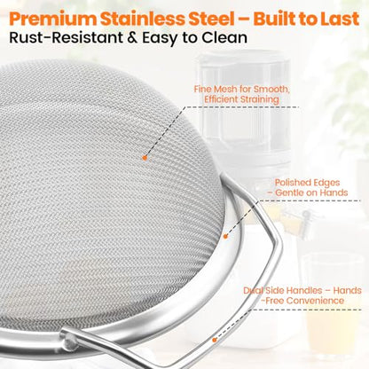 Juice Strainer for Nama J2, Stainless Steel Fine Mesh Strainer for Juicing with Dual Handles, Juicer Replacement Accessories for Smoothies Fruit Juice