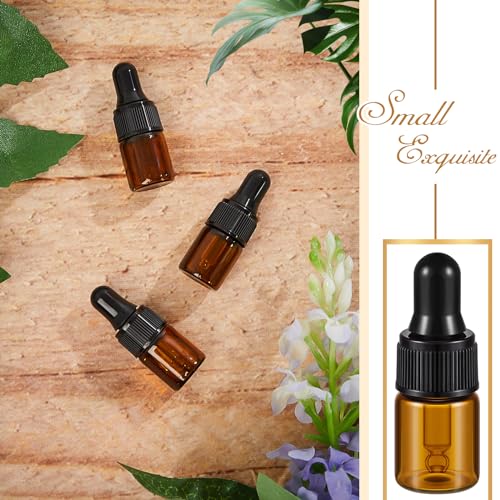 Didaey 200 Pcs 1/2/3/5/10/15 ml Mini Glass Oil Dropper Bottle Bulk, Clear Essential Small Empty Bottles Sample Containers Perfume Liquid Vials with Cap for Traveling (2 ml,Amber) - color: Amber, size: 2 ml