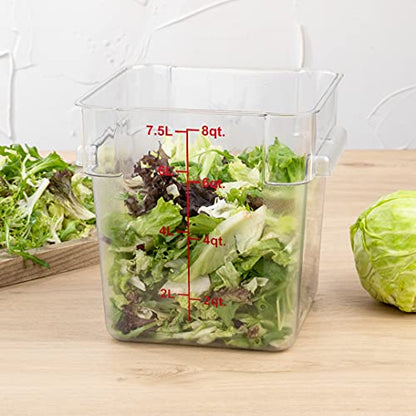 Restaurantware Met Lux 8 Quart Brine Buckets 10 Square Marinating Containers - With Volume Markers Built-In Handles Clear And Red Plastic Dough Rising Buckets Freezer-Safe Lids Sold Separately - size: 8 Quarts, style: 10 Count