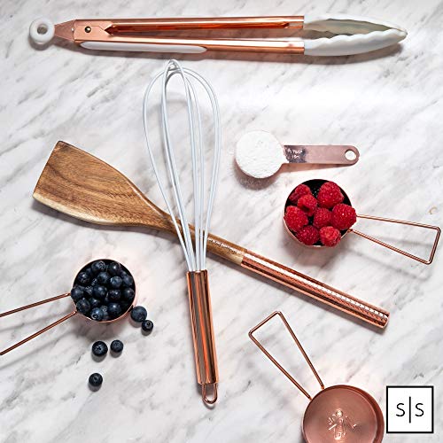 Copper Measuring Cups and Spoons Set – 8-Piece Stackable Stainless Steel Metal Measuring Utensils – Stylish and Sturdy Rose Gold Kitchen Accessories for Baking and Cooking - color: Copper