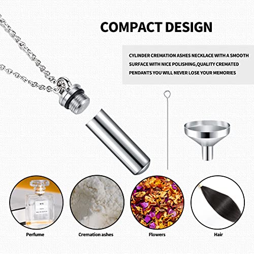 Urn Necklace For Ashes, 16 Pieces Urn Necklace, Stainless Steel Cremation Jewelry For Women Men, Cylinder Keepsake Pendant With Funnel(silver,16 Pieces)