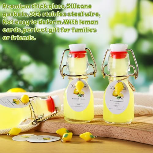 20 Sets Mini Limoncello Bottles Small Swing Top Glass Bottles Tiny Jar for Table Centerpieces Beverages Homemade Christmas Baby Shower Wedding Party Favors for Guests(2oz,Lemon) - size: 2oz, style: Lemon