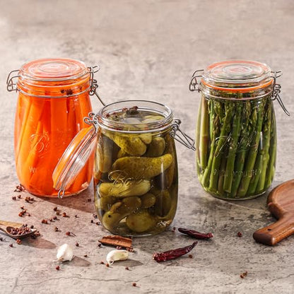 32oz Wide Mouth Mason Jars (6 Pack) – Reusable Airtight Glass Storage Jars with Hinged Lids, BPA-Free, Dishwasher Safe, Perfect for Canning, Pickling, Coffee & Fermenting