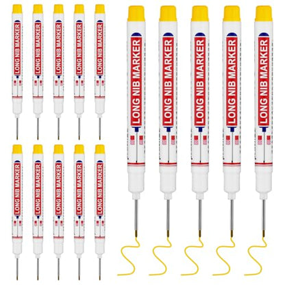 15 PCS Long Head Deep Hole Marker Pens,20mm Long Nib Marker,Longs Nose Markers,Waterproof Construction Markers Marking Tool,Permanent Marker Carpenter Ink marker Pens,Metal marking Pens,Yellow - color: 15PCS-20MM Yellow