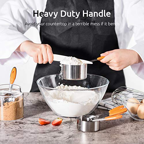 Measuring Cups : U-Taste 18/8 Stainless Steel Measuring Cups and Spoons Set of 10 Piece, Upgraded Thickness Handle(Orange) - color: Orange