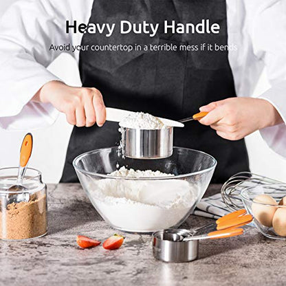 Measuring Cups : U-Taste 18/8 Stainless Steel Measuring Cups and Spoons Set of 10 Piece, Upgraded Thickness Handle(Orange) - color: Orange