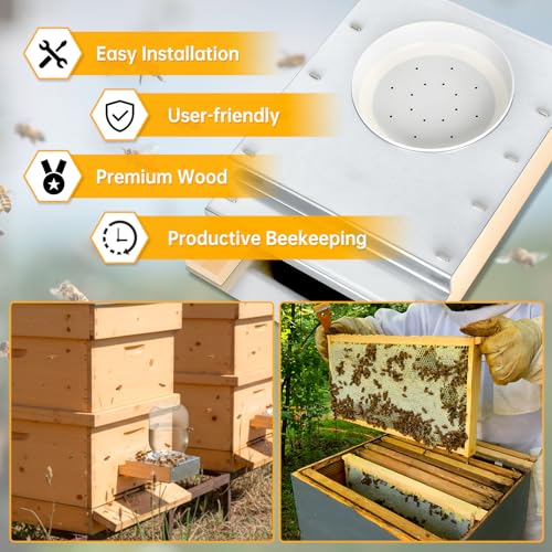 Wooden Bee Feeder for Outside Bee Hive Compatible with M ason Jar, Light Wood Bee Feeder for Hive Front Beehive Entrance, Wooden Bee Sugar Water Feeder Beekeeping Supplies, 2 Pack