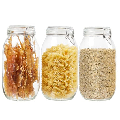 BJONKZ 3 Pack 68 oz Glass Jars with Airtight Lids – Food Storage Containers with Preserving Seal Wire Clip Fatening, Glass Canisters for Kitchen Canning Flour, Cereal, Sugar, Beans (68oz*3) - size: 68oz*3