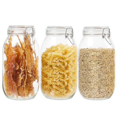 BJONKZ 3 Pack 68 oz Glass Jars with Airtight Lids – Food Storage Containers with Preserving Seal Wire Clip Fatening, Glass Canisters for Kitchen Canning Flour, Cereal, Sugar, Beans (68oz*3) - size: 68oz*3