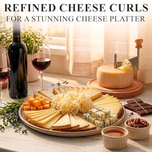 Cheese Curler for Making Rose-Shaped Cuts, Stainless Steel Blade | Manual Cheese Shaver, Compatible with 16-18 cm Tête De Moine Cheese Wheel, Non-Slip Wood Base, Fasteners, Rotating Hand-Crank