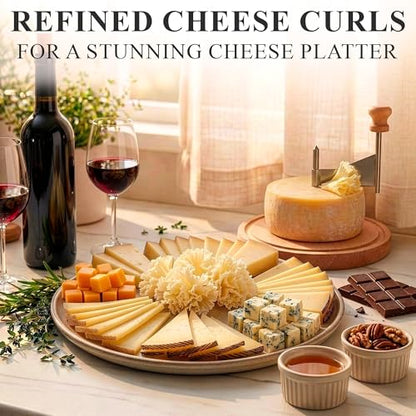 Cheese Curler for Making Rose-Shaped Cuts, Stainless Steel Blade | Manual Cheese Shaver, Compatible with 16-18 cm Tête De Moine Cheese Wheel, Non-Slip Wood Base, Fasteners, Rotating Hand-Crank