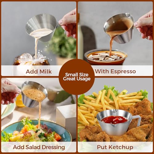 2Pcs Stainless Steel Espresso Cup, Double Spout Metal Espresso Measuring Cup with Handle, 3.4oz/100ml V-Shaped Mouth with Dual Scale (Silver+Black) - color: 07_ Silver 1pc + Black 1pc