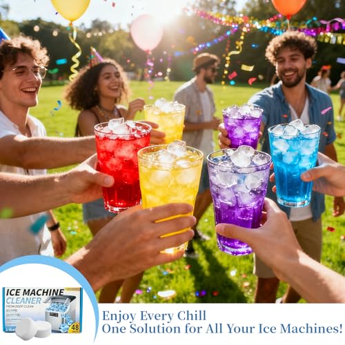 Ice Machine Cleaner Tablets Descaler, 48 Pack Ice Maker Cleaner, Nickel Safe Scale for Countertop Portable Nugget Ice Makers Cleaning, Remove Hard Water Buildup, Odor-Free