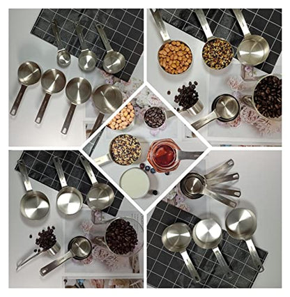 Measuring Cups and Spoons Set, 18/8 Metric & US Stainless Steel 8 Measuring Cups & 9 Spoons with 1 Leveler & 1 Measurement Conversion Chart for Baking & Kitchen - size: B: 8cups+9spoons