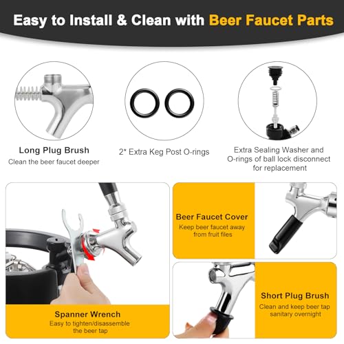 Ball Lock Keg Tap Faucet & Dual Hold Stable 0-60PSI CO2 Regulator Set, Stainless Steel Core Self-Closing Beer Faucet & Portable Beer Keg Regulator with Ball Lock Quick Disconnect for Homebrew
