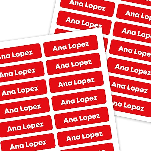 Mini Labels 1.5”x0.4” - 99 Pack Custom Name Stickers - Personalized Waterproof Name Labels for Bottles, Food Containers, School Supplies and More – Dishwasher & Microwave Safe – Red - color: Red, size: 99 Labels