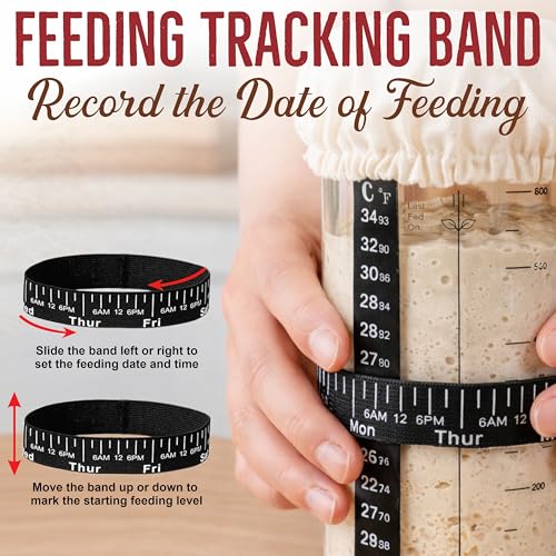 Sourdough Starter Jar 24oz, Wide Mouth Glass Jar with Date Marked Feeding Band, Thermometer, Lid, Cloth Cover & Spatula, Sourdough Bread Baking Supplies, Sour Dough Starter Kit for Beginners (6 Pcs)