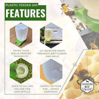 Foxhound Bee Company - Extra Large Plastic Feeder Jars with UV Protection, Small Mouth Neck, Holds Over 1/2 Gallon, Designed for Beekeepers - size: 6 Pack Jar