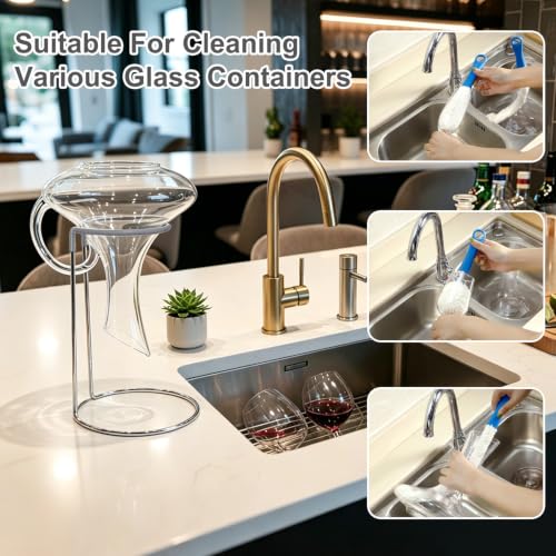 Wine Decanter Drying Stand with Rubber Coated Top to Prevent Scratches, Wine-Decanter Drying Rack for Standard Large Wine Decanters, Decanter Cleaner Includes Cleaning Brush & Decanter Cleaning Beads - style: Decanter Drying Stand