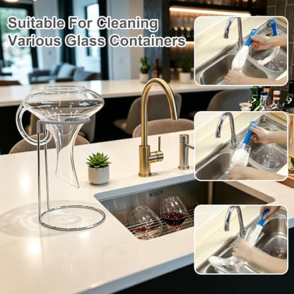Wine Decanter Drying Stand with Rubber Coated Top to Prevent Scratches, Wine-Decanter Drying Rack for Standard Large Wine Decanters, Decanter Cleaner Includes Cleaning Brush & Decanter Cleaning Beads - style: Decanter Drying Stand
