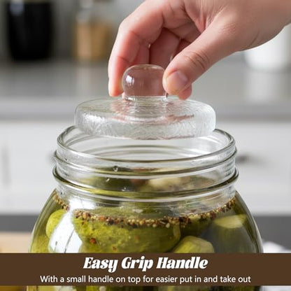 2 Pcs Glass Fermentation Weight Set, 3.7 inch Large and Heavy Jar Glass Fermenting Weights with Easy Grip Handles for Wide Mouth Mason Jars Sauerkraut Kimchi