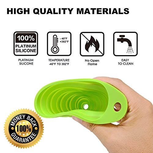 Funnels for Kitchen Use, Food Grade Silicone Collapsible Kitchen Funnel (Green) - color: 4-Green