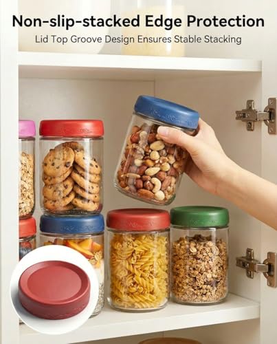 16oz 4Pack Glass Overnight Oats Jars Containers with Airtight Leakproof Lids, Reusable Mason Jars for Meal Prep, Yogurt Parfaits, Smoothies, Salads & Healthy Breakfasts (16 OZ-4-1) - color: 16oz-4-1