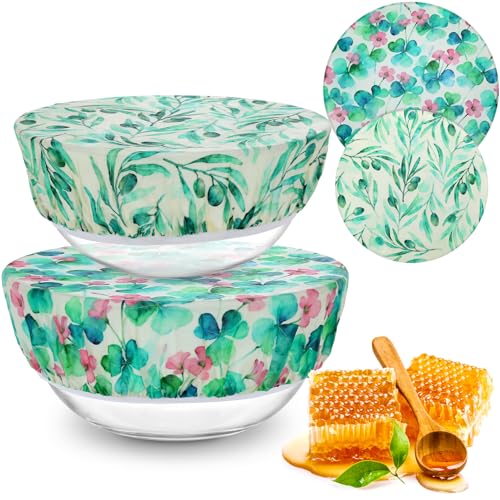 2 Large Reusable Beeswax Bowl Covers for Bread Proofing, 10/12 Inch Elastic Beeswax Wraps Cotton Cloth Sourdough Bowl Covers for Proofing Baskets, Mixer Bowls, Food Storage Containers - color: Clover Florets