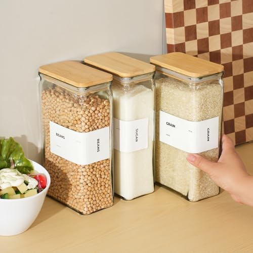 APT 1101 Glass Storage Jars with Bamboo Lid, glass canisters with airtight lids, Clear jars with lids for Spice, Cookie, Candy, Tea, Coffee Bean and Rice (White, 67 oz, Set of 3) - color: White