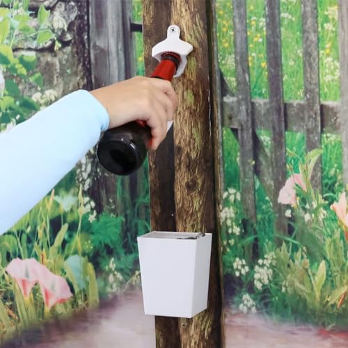 White Bottle Cap Catcher Wall Mounted Stainless Steel Beer Bottle Cap Bucket 3-1/2" Screw in Wood Post Table - color: White