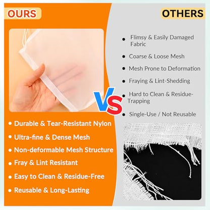 6 Pack Nut Bag Strainer 12 x 8 Inch Fine Mesh Cheese Cloth Reusable Nylon Cloth Bags for Straining 200-Mesh Strainer Bags with Drawstring for Fruit Juice, Yogurt, Coffee, Nut Milk