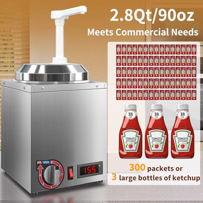 Cheese Warmer Dispenser with Thermometer,Nacho Cheese Warmer with 2.8Qt Capacity with Temperature Indicator,Electric Hot Fudge Dispenser,86-194 F for Hot Fudge Cheese Caramel