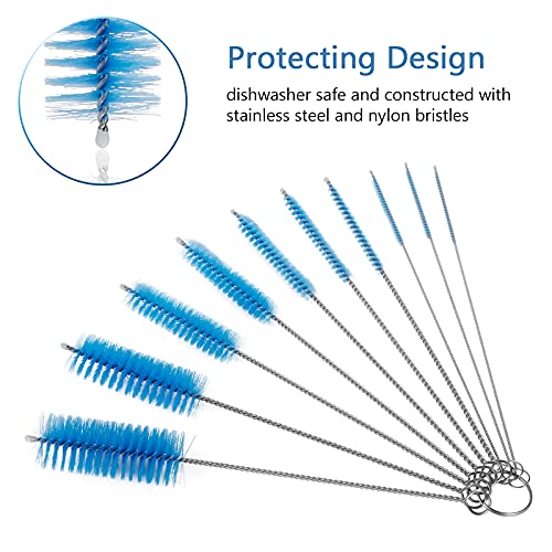 CiaraQ Bottle Cleaning Brushes, 8 Inch Nylon Tube Brush Set | Blue Cleaner for Narrow Neck Bottles Cups with Hook, Set of 10pcs. - color: Blue, size: 8.0 Inch (10pcs)