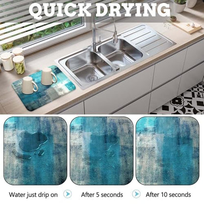 MCALK Turquoise Dish Drying Mat for Kitchen Counter, Teal Dish Drying Pad with Anti-Slip Rubber Base, Absorbent Kitchen Sink Mat with Abstract Art Decor (1 pc 18" x 16") - size: 18" x 16"