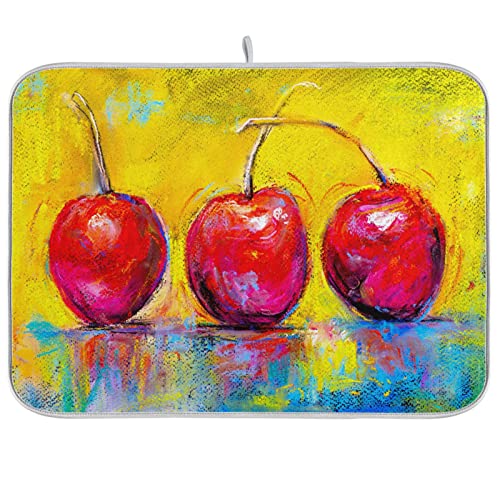 Red Apple On Yellow Background Dish Drying Mat for Kitchen Counter - 18" x 16" inch Microfiber Dish Mat Absorbent Drying Pad Dish Drainer Mats for Countertop Heat-resistant and ECO Friendly - color: 19 Red apple yellow background, size: M