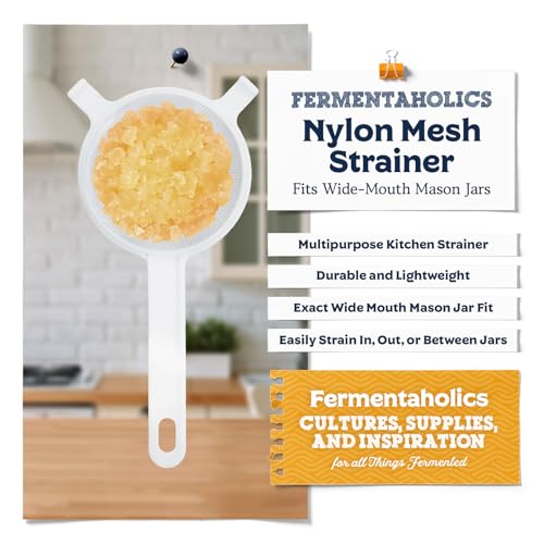 Fermentaholics 3" Nylon Mesh Strainer – Exact Fit for Wide Mouth Mason Jars – White Plastic Versatile Kitchen Strainer for Straining & Transferring – Kefir, Kombucha, Canning, Tea, Juicing – 2 Pack