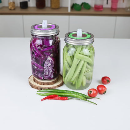 Stainless Steel Fermentation Lids with Date Tracker & Airlock for 16/24/32/64Oz Wide Mouth Mason Jars, Food Grade Stainless Steel Fermentation Kit for Pickling, Kimchi, Kombucha & Sauerkraut (2PCS) - color: 2PCS