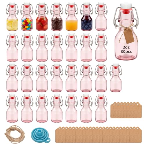 30Pcs 2oz Swing Top Glass Bottles,Flip Top Glass Bottle with Lids Sealable Kombucha Bottle for Brew Beer Syrup Vanilla Extract Air Tight Bottles (Pink) - color: Pink